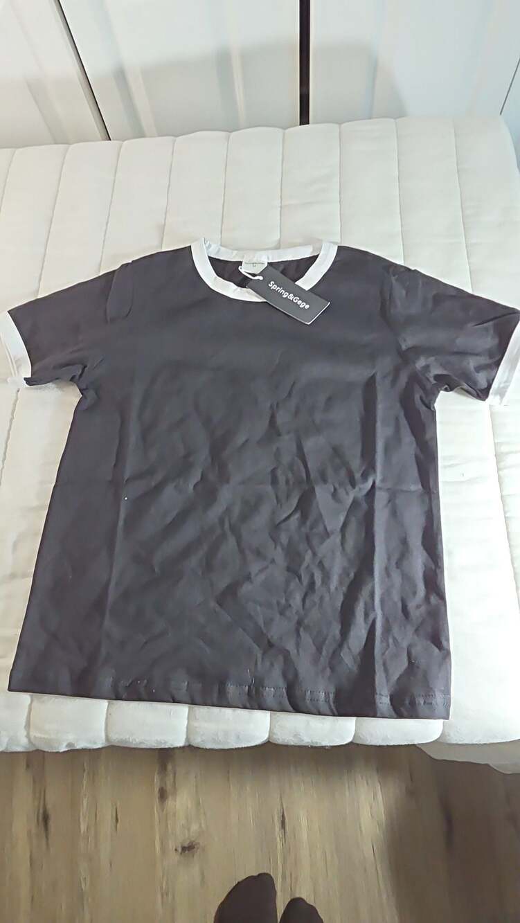 Spring&Gege Kids Cotton Ringer Tee Black and White Short Sleeve T-Shirt